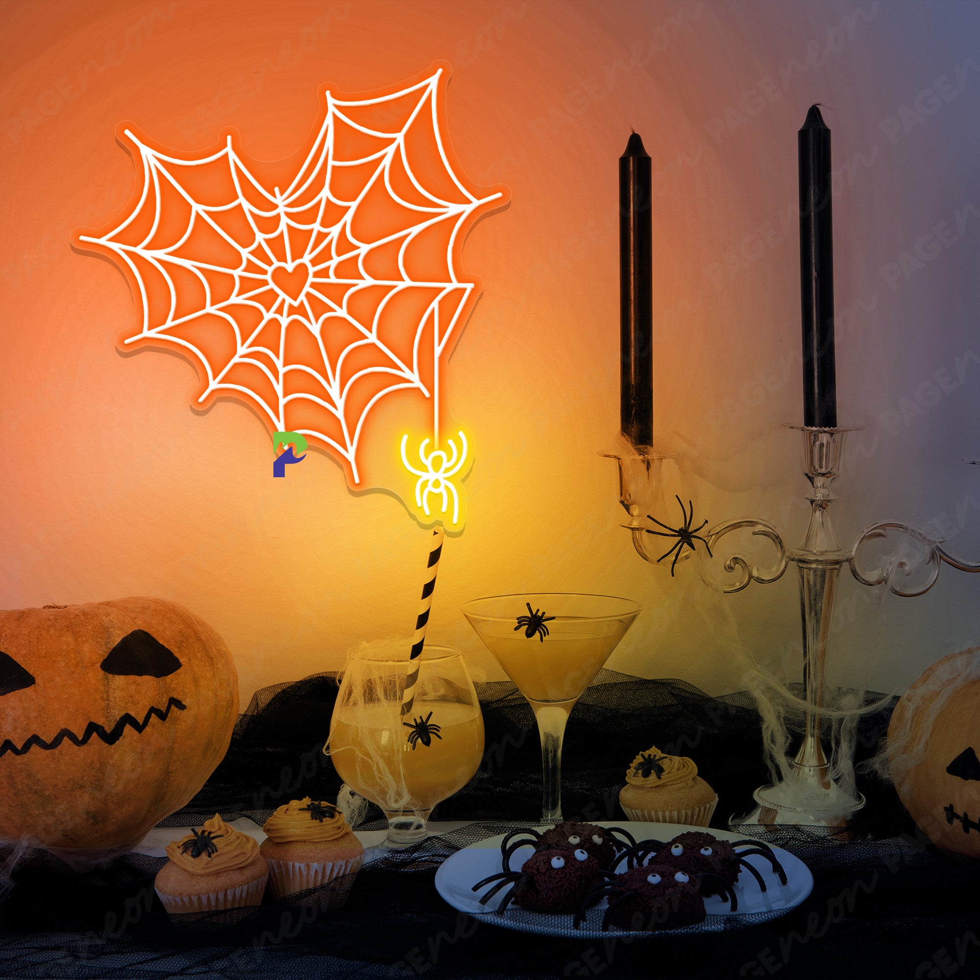 Spider Web Neon Sign Halloween Led Light orange