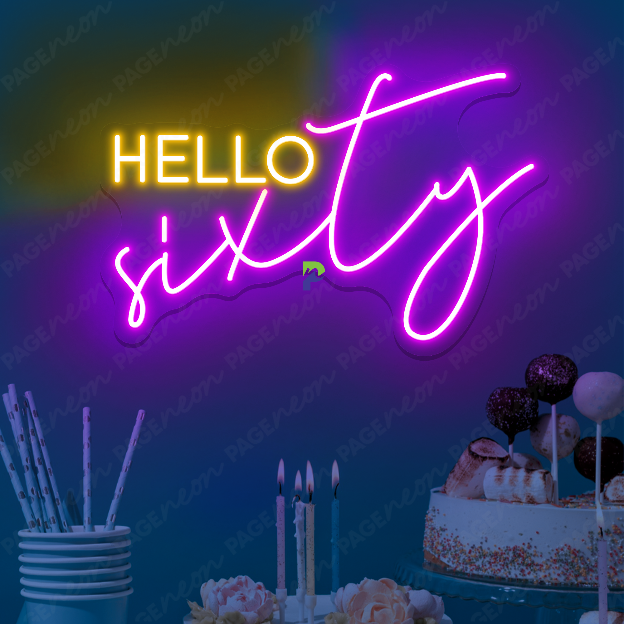 60th Birthday Neon Signs Hello Sixty Wall Party Decoration