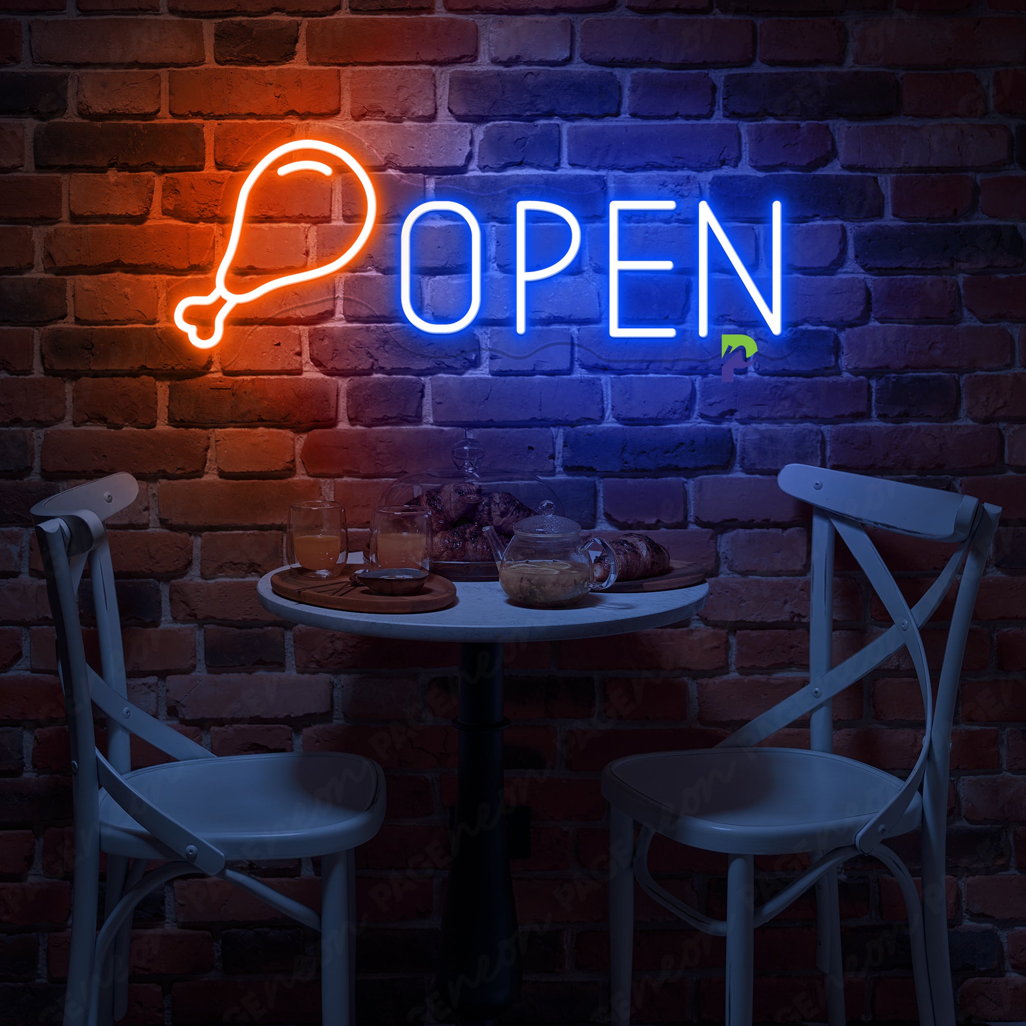 Fried Chicken Open Neon Sign Kitchen Led Light
