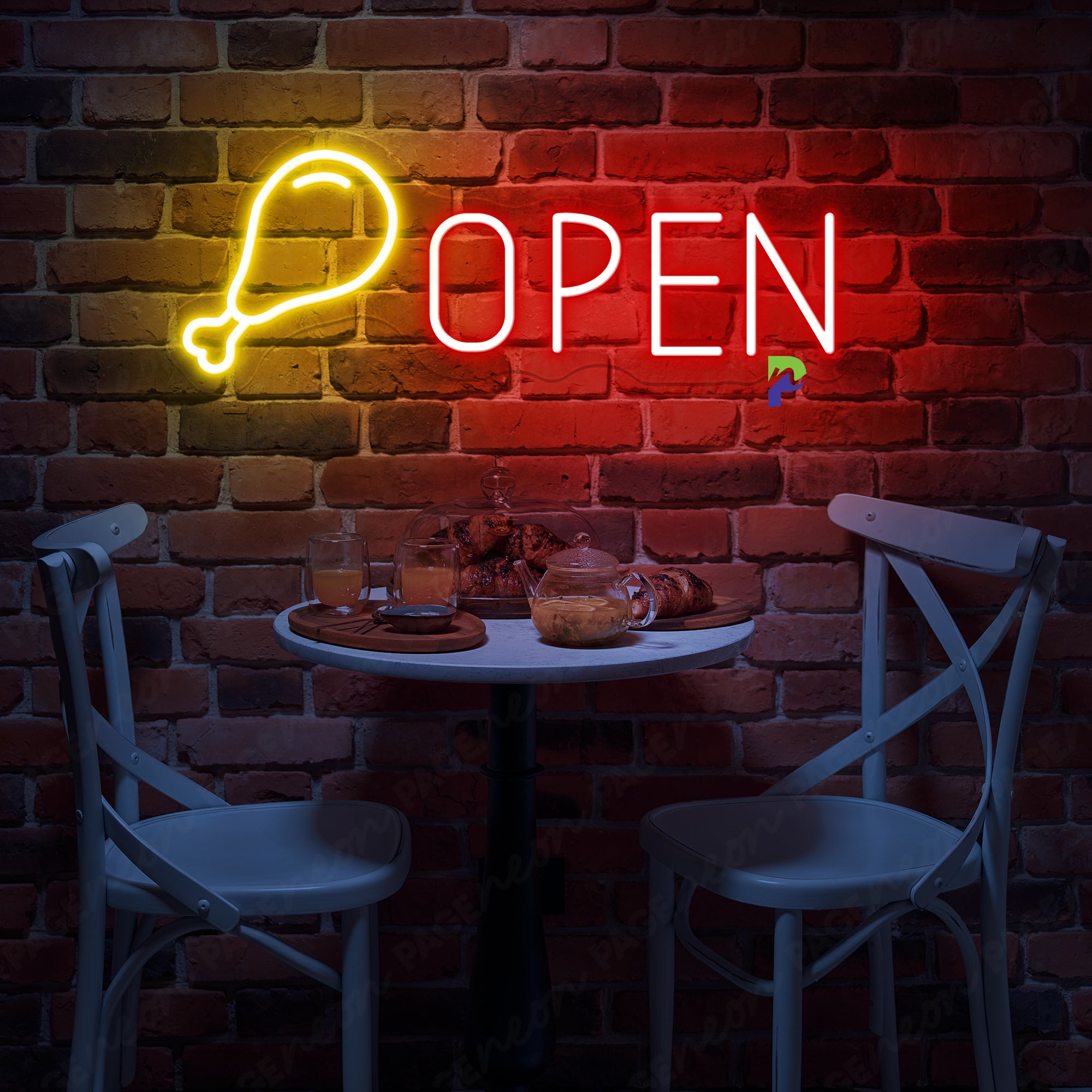 Fried Chicken Open Neon Sign Kitchen Led Light