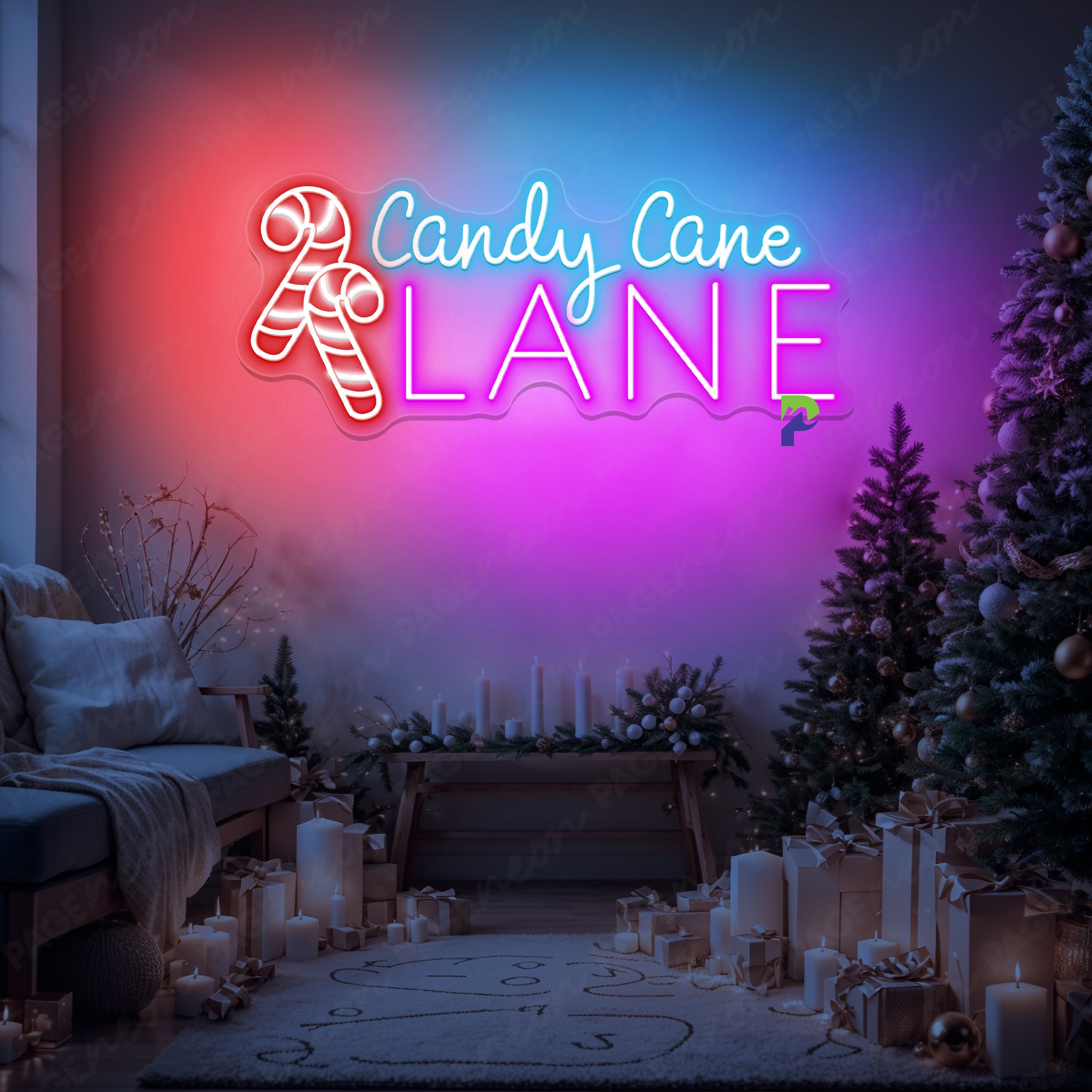 Neon Candy Cane Lane Sign Christmas Vibe Led Light