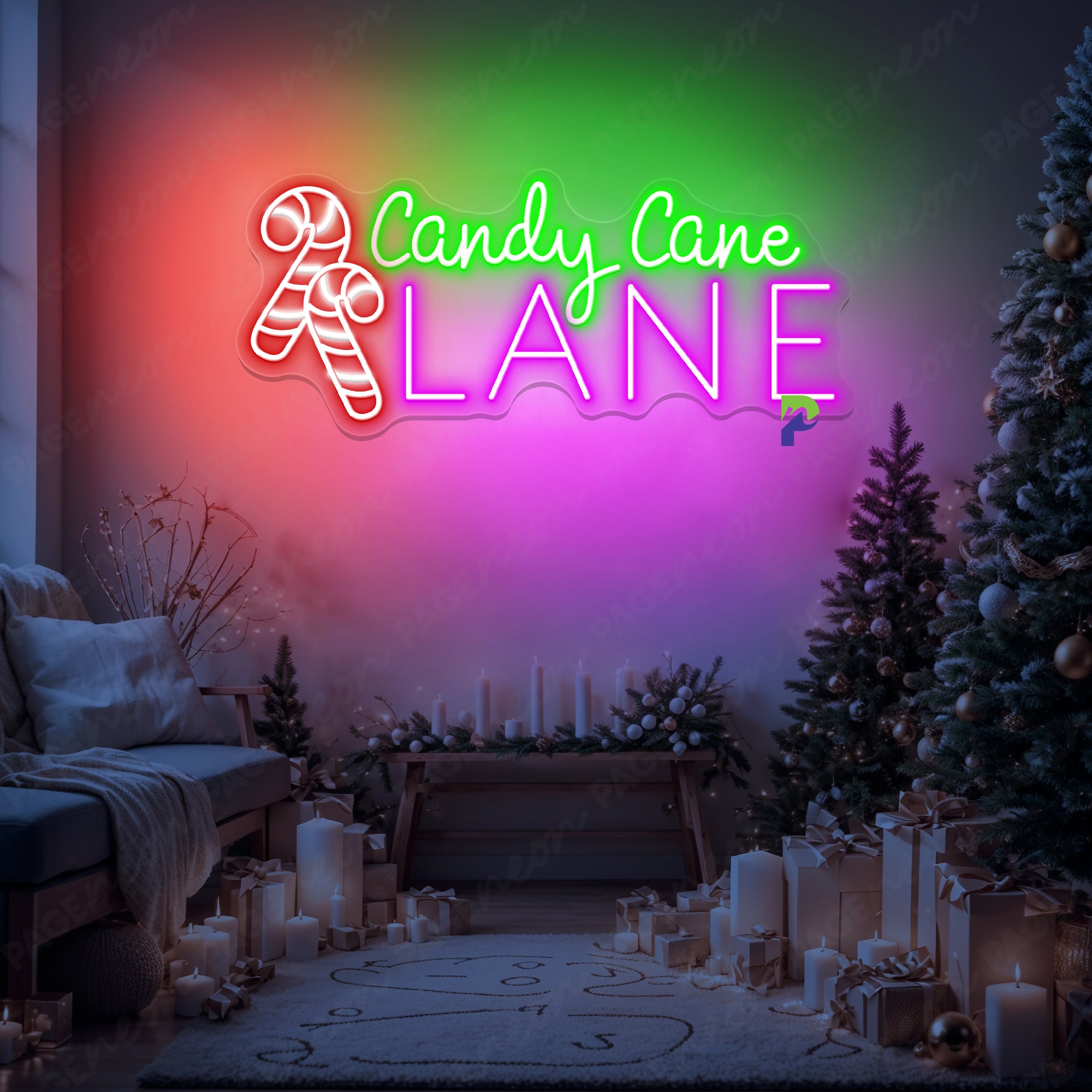 Neon Candy Cane Lane Sign Christmas Vibe Led Light