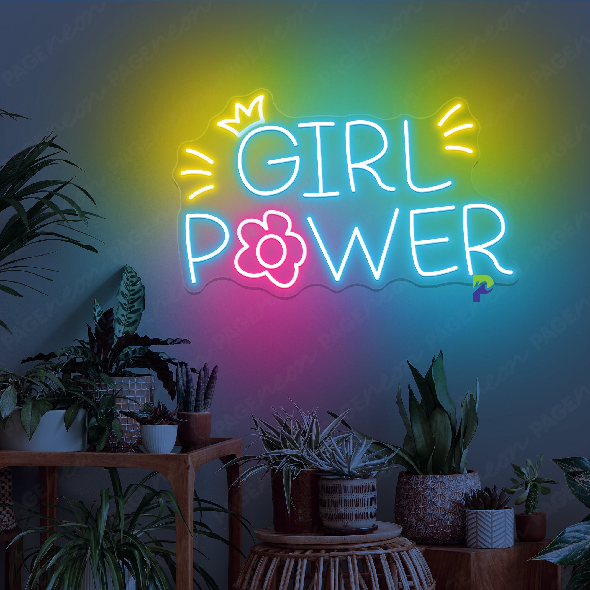 Neon Girl Power Sign Flower Vibe Led Light