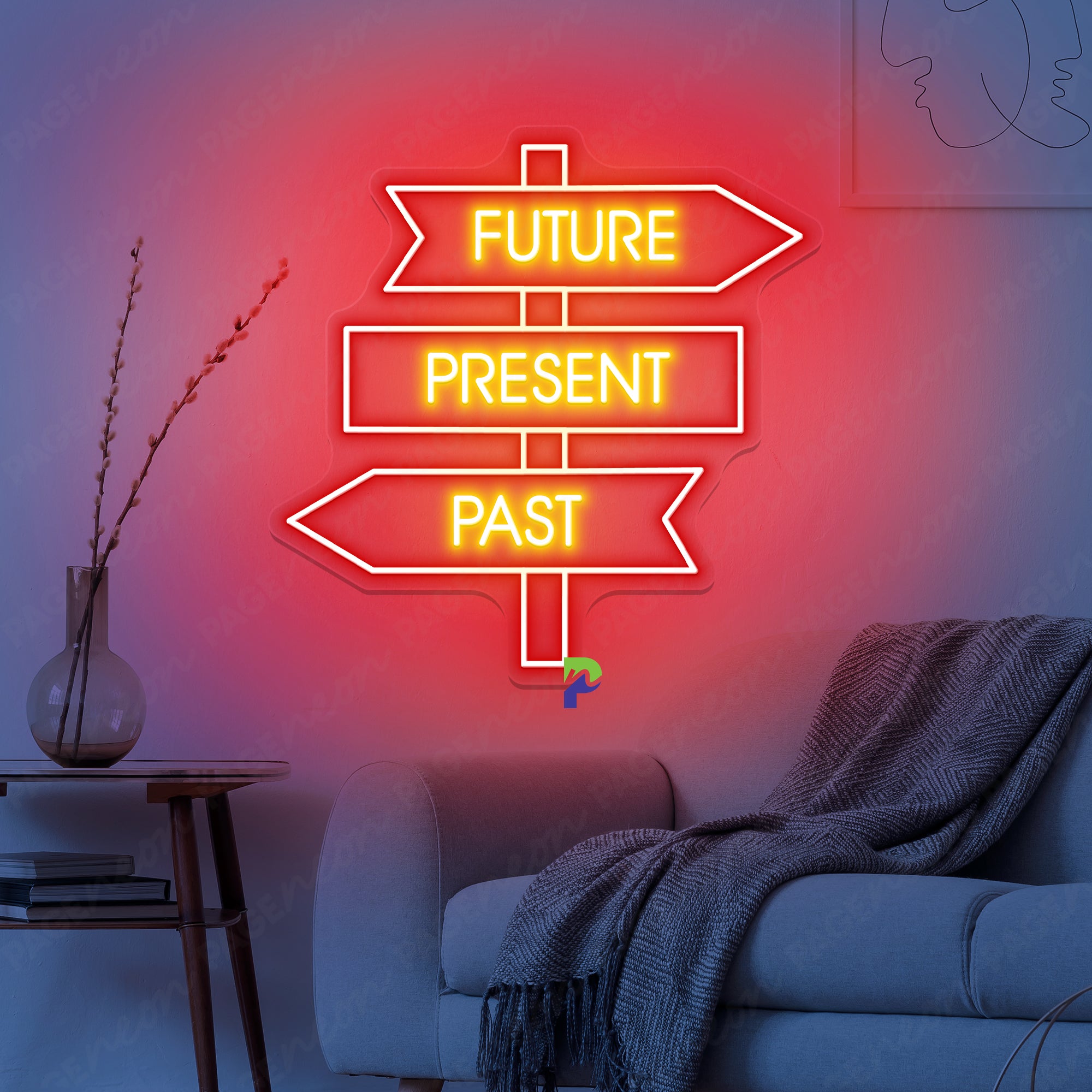 Neon Sign Past Present Future Road Sign Led Light