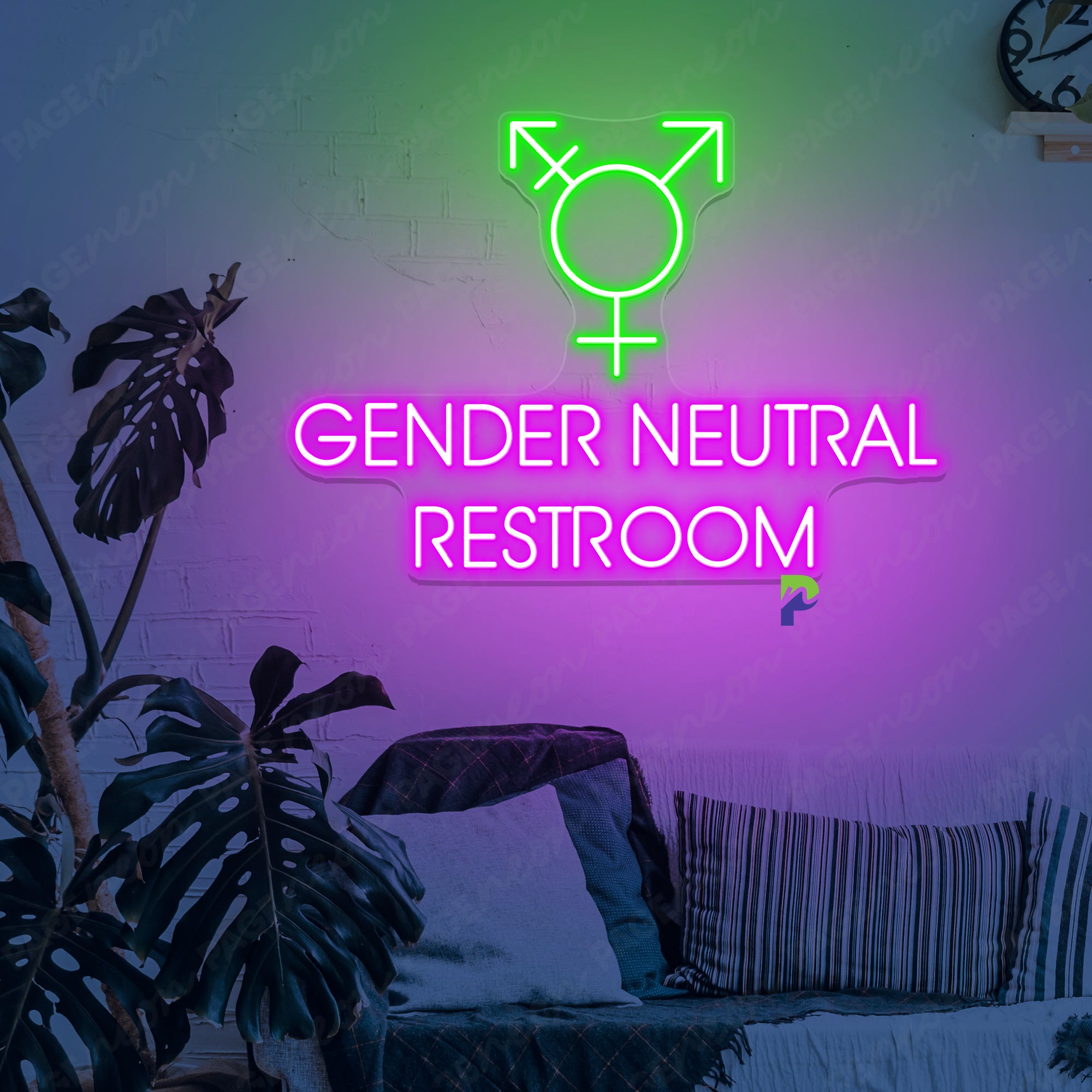 Gender Neutral Bathroom Neon Sign Instruction Led Light