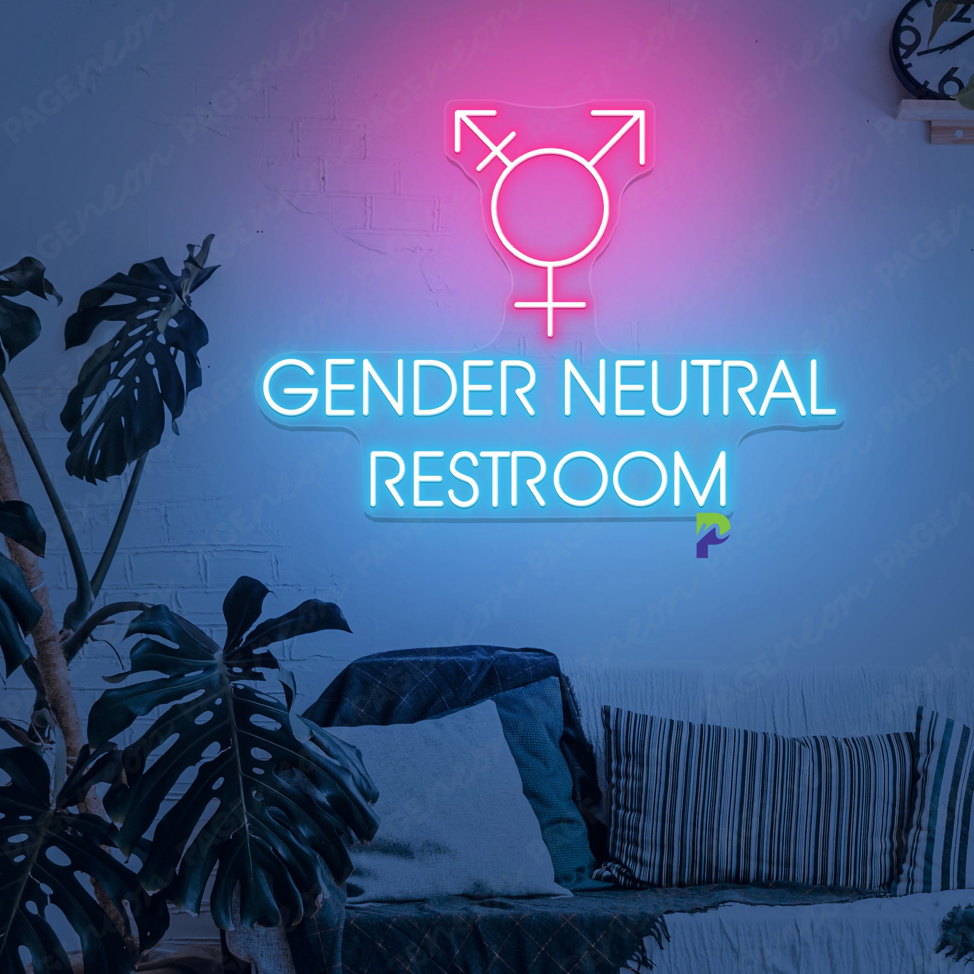 Gender Neutral Bathroom Neon Sign Instruction Led Light