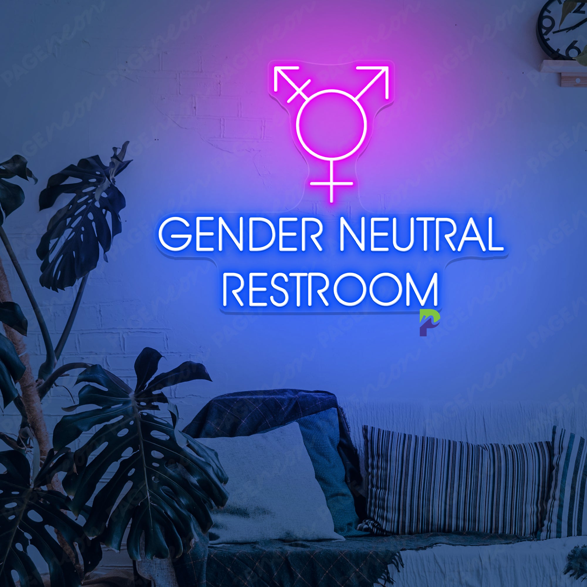 Gender Neutral Bathroom Neon Sign Instruction Led Light