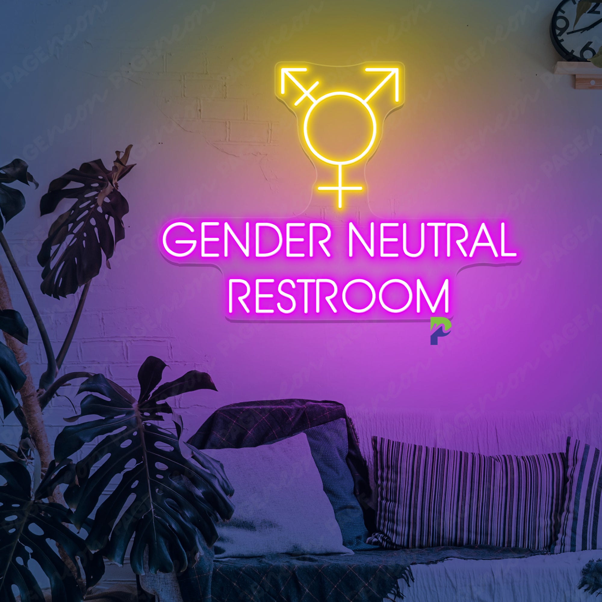 Gender Neutral Bathroom Neon Sign Instruction Led Light