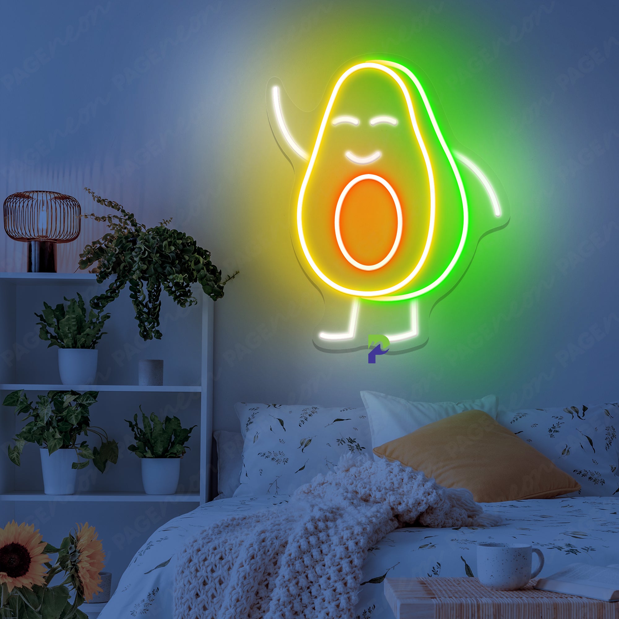 Neon Avocado Sign Hello Cute Avo Led Light