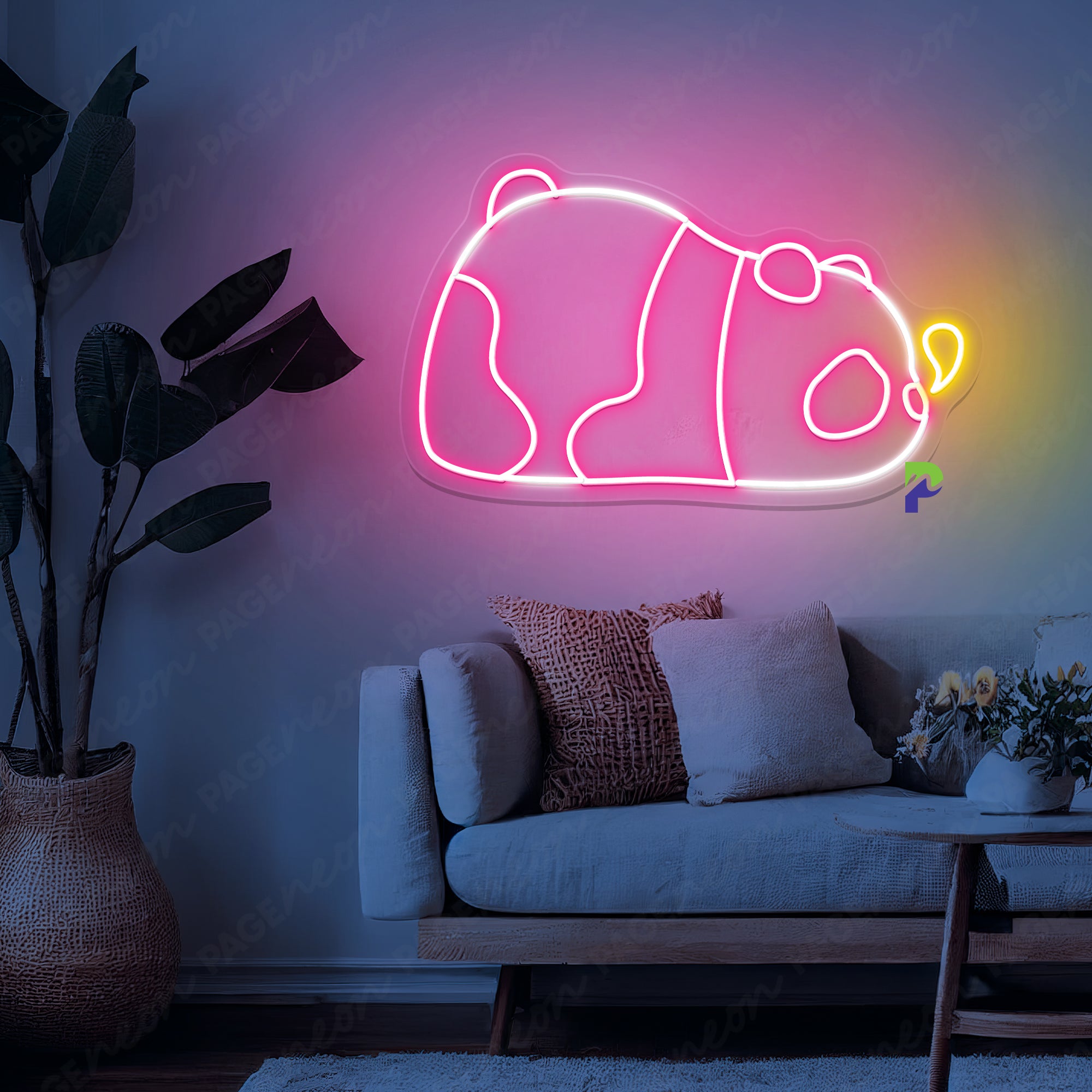 Neon Panda Sign Sleeping Kewtie Animal Led Light