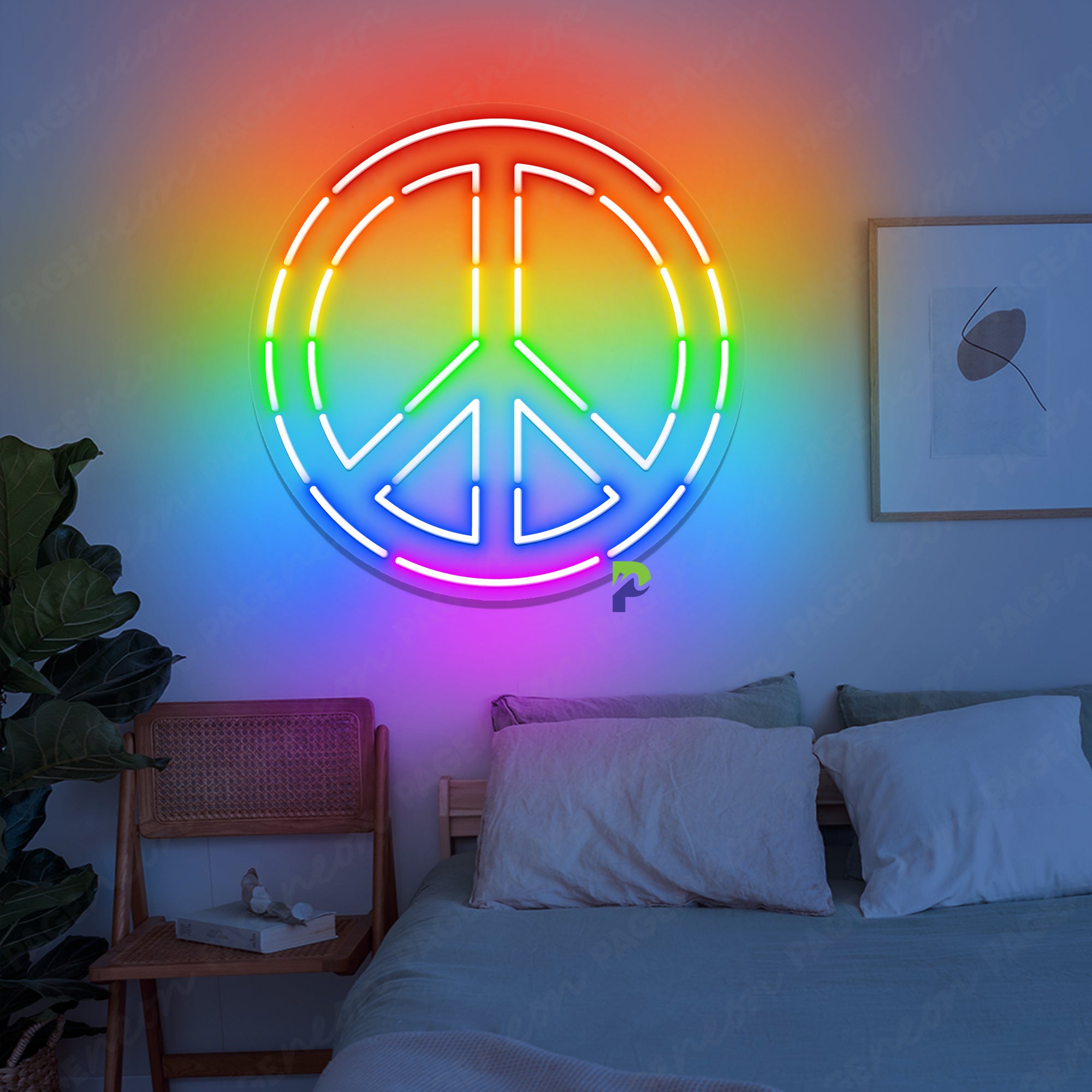 Neon Rainbow Peace Sign LGBTQ+ Led Light