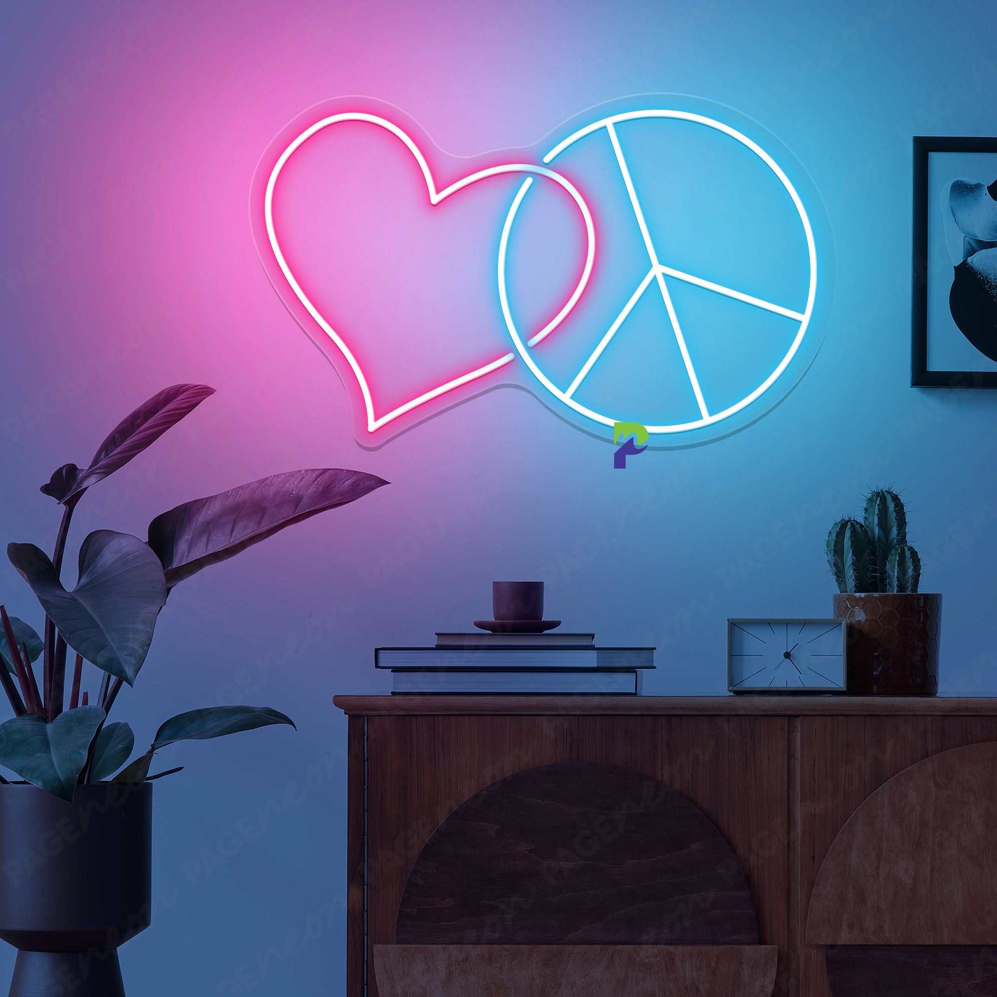 Peace And Love Neon Sign Simple Symbol Led Light