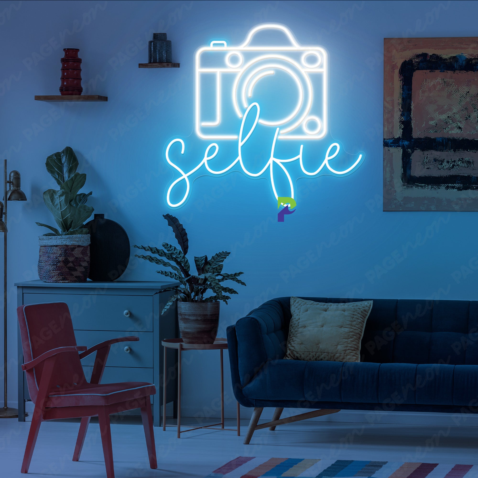 Selfie Neon Sign Party Led Light light blue