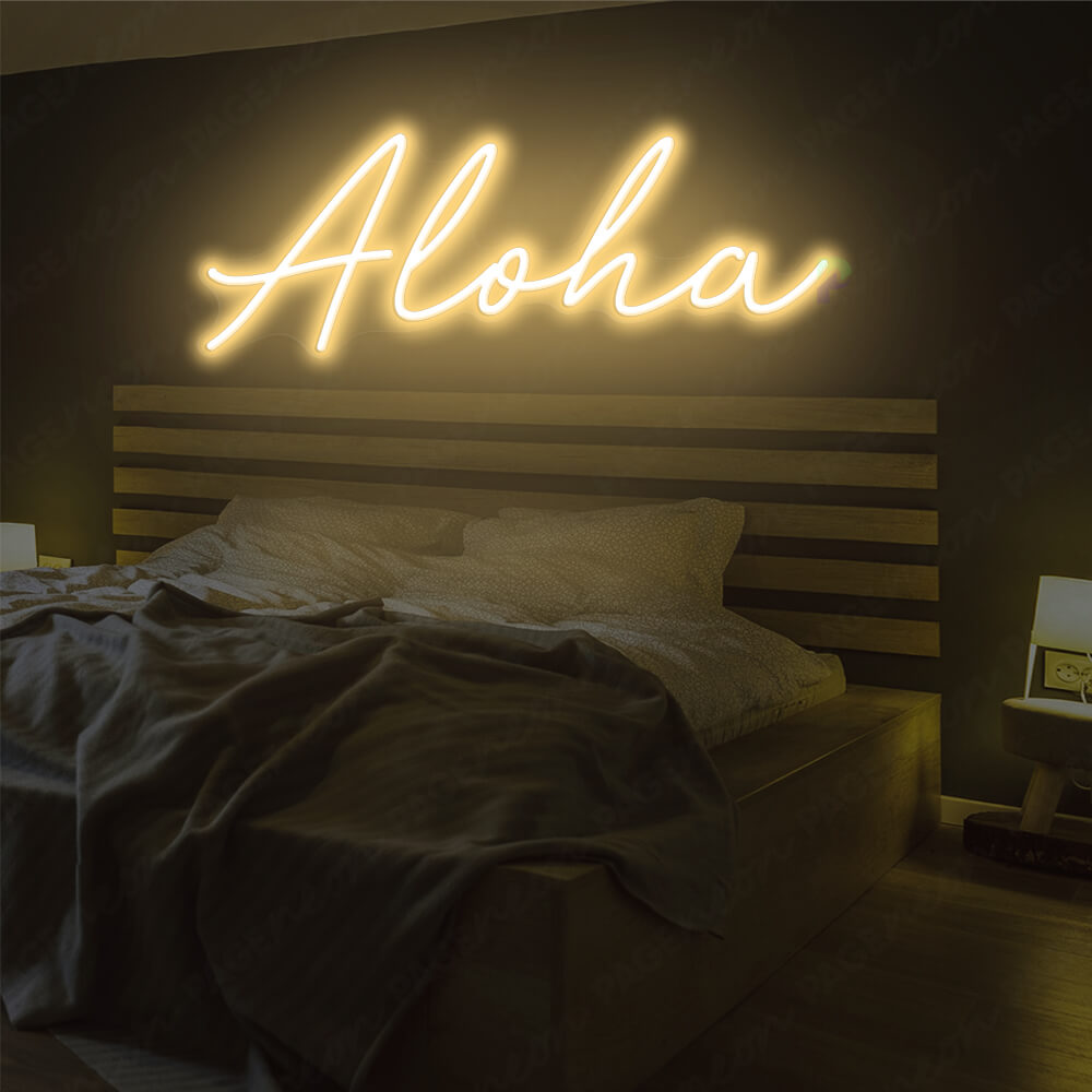 Aloha Neon Sign Tropical Light Sign Gold Yellow