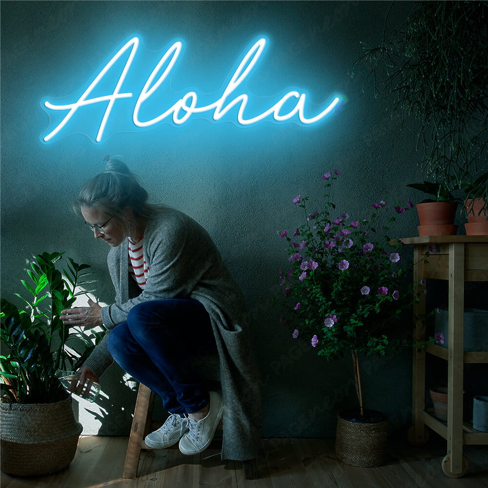 Aloha Neon Sign Tropical Light Sign Light Blue