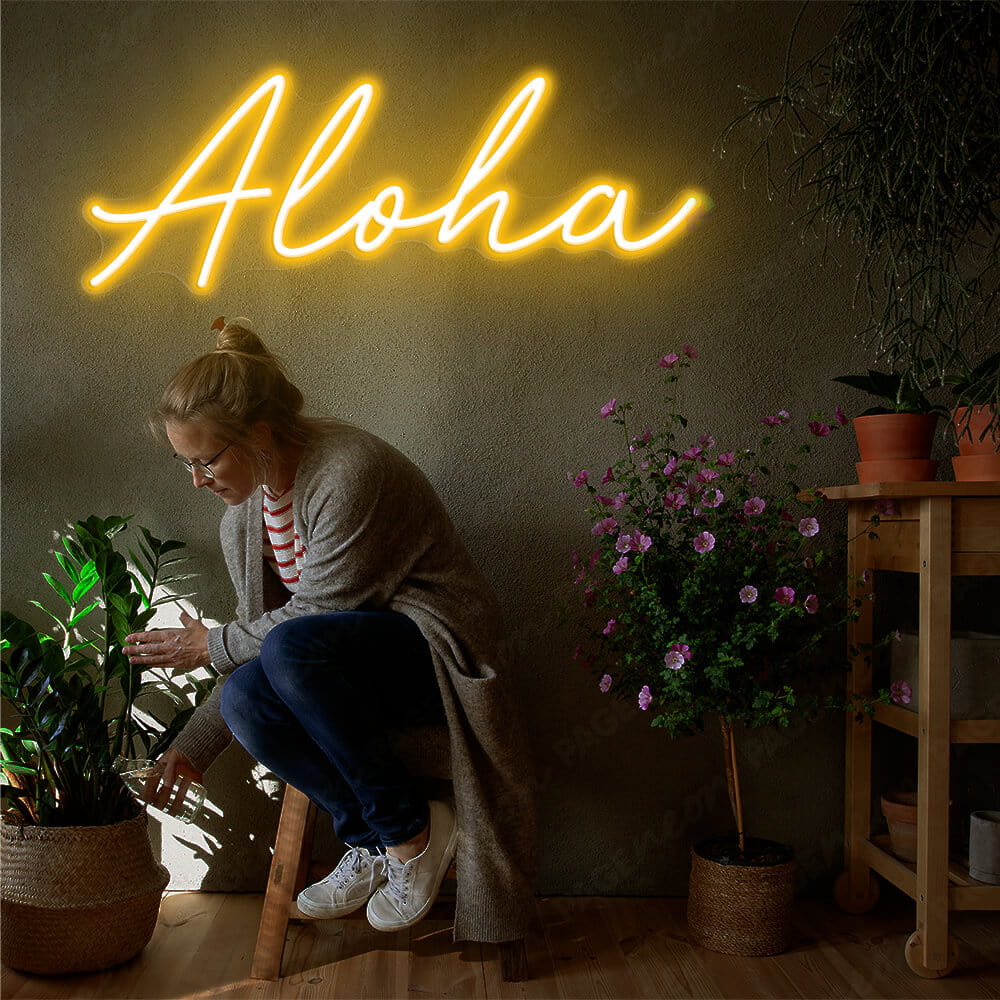 Aloha Neon Sign Tropical Light Sign Orange Yellow