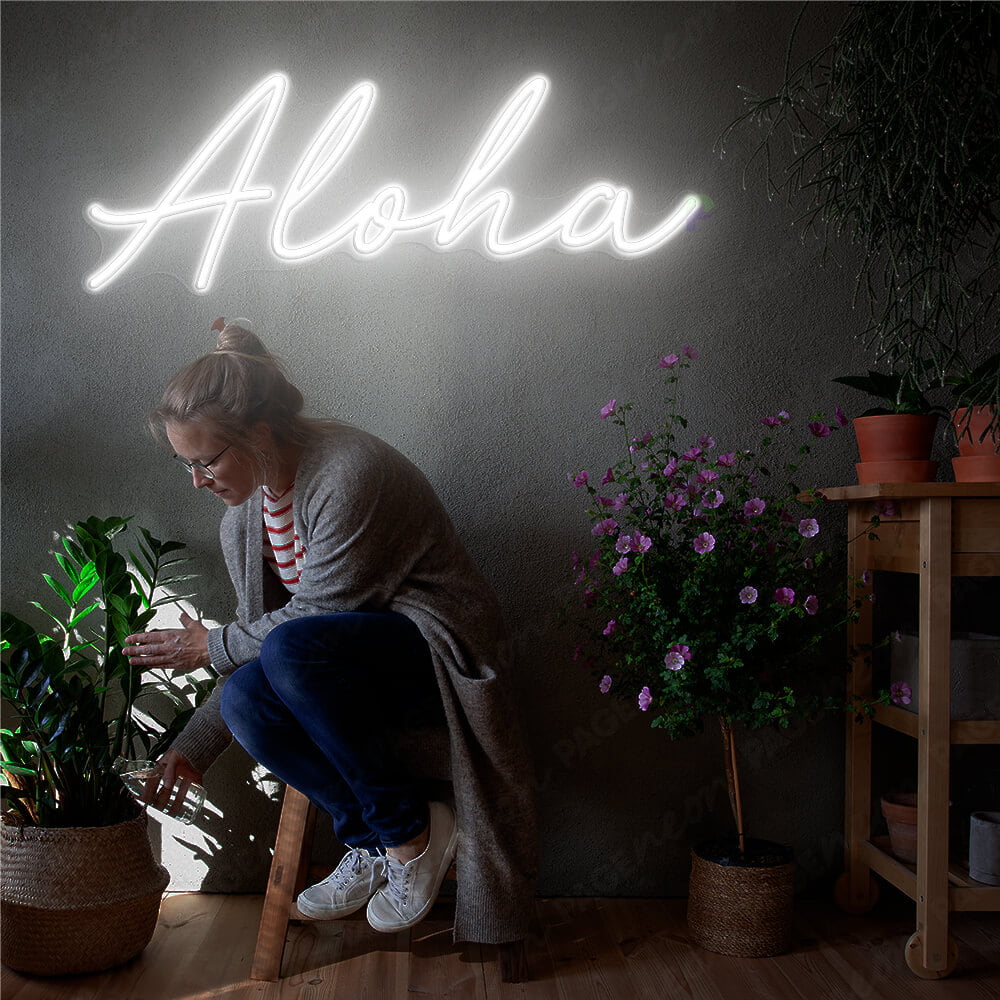 Aloha Neon Sign Tropical Light Sign White