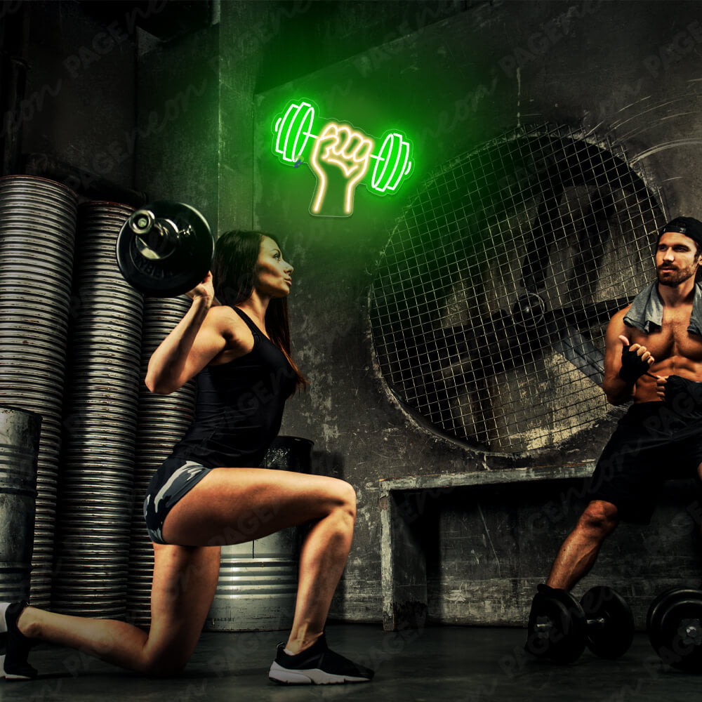 Barbell Neon Sign Dumbbell Neon Gym Light Green