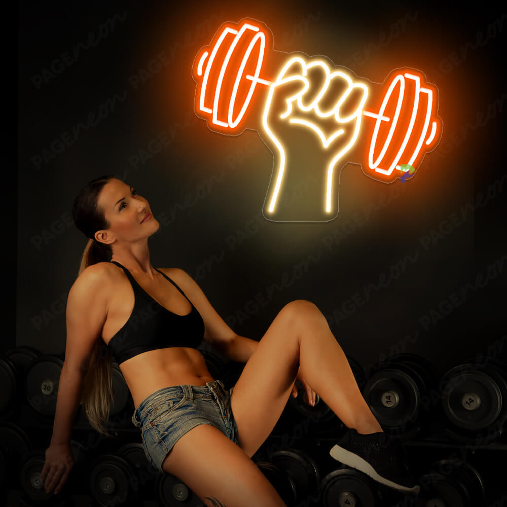 Barbell Neon Sign Dumbbell Neon Gym Light Orange