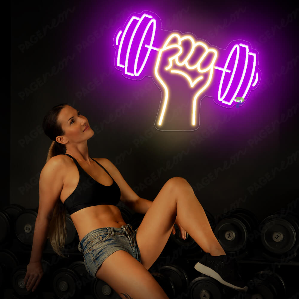 Barbell Neon Sign Dumbbell Neon Gym Light Purple