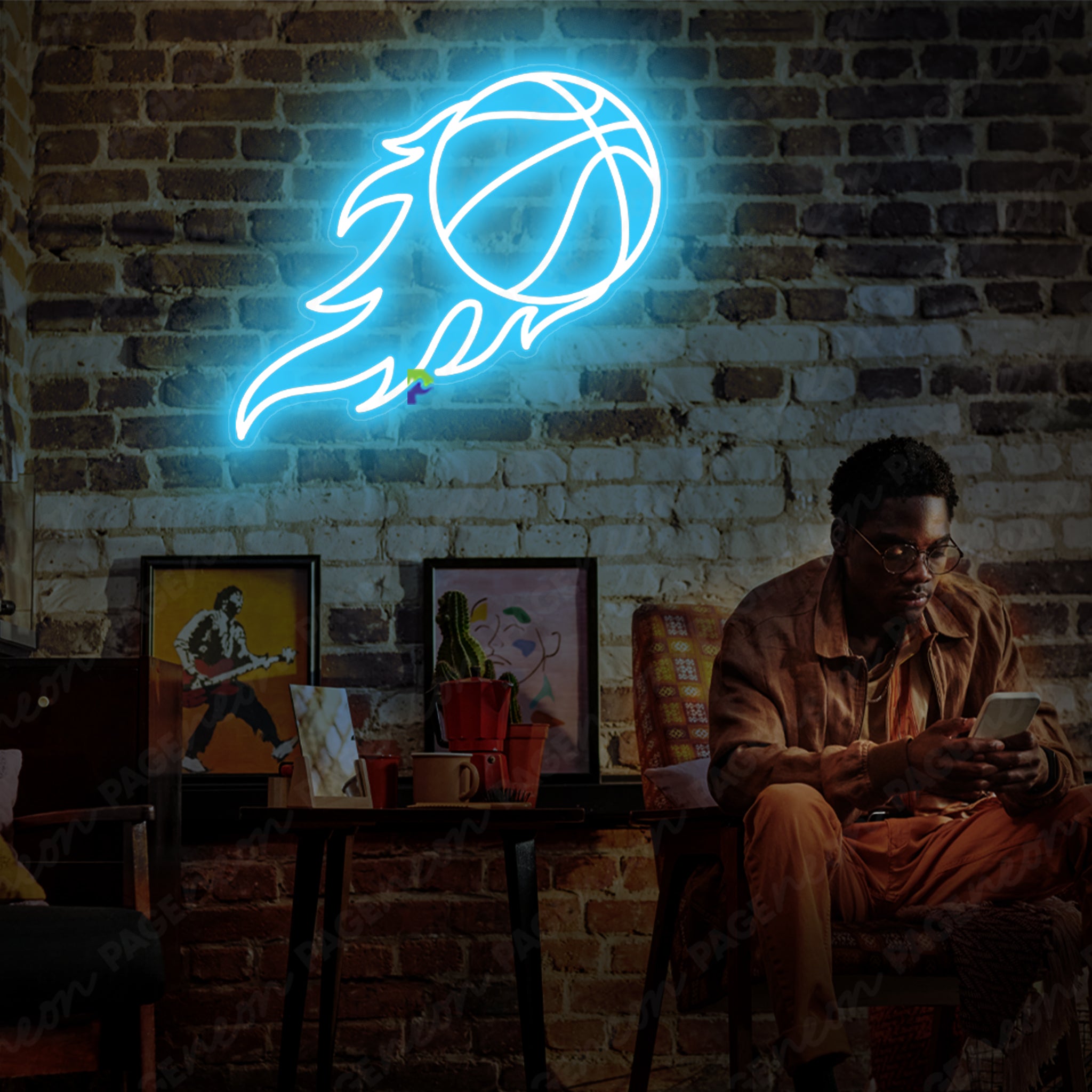 Basketball Neon Sign Light Blue Led Light