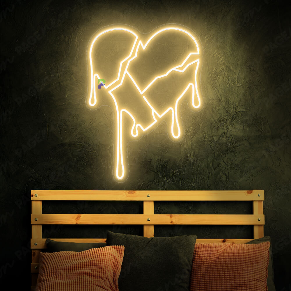 Broken Heart Neon Sign Love Neon Light Gold Yellow