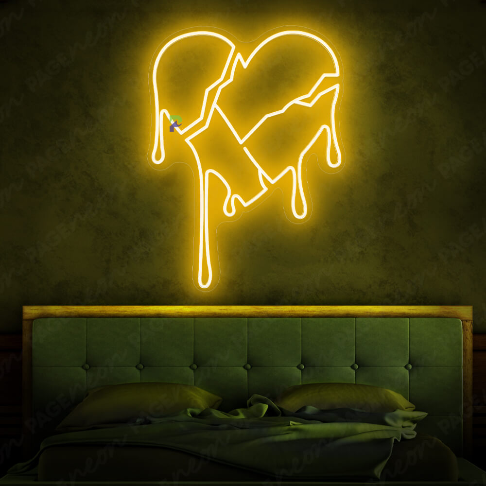 Broken Heart Neon Sign Love Neon Light Orange Yellow