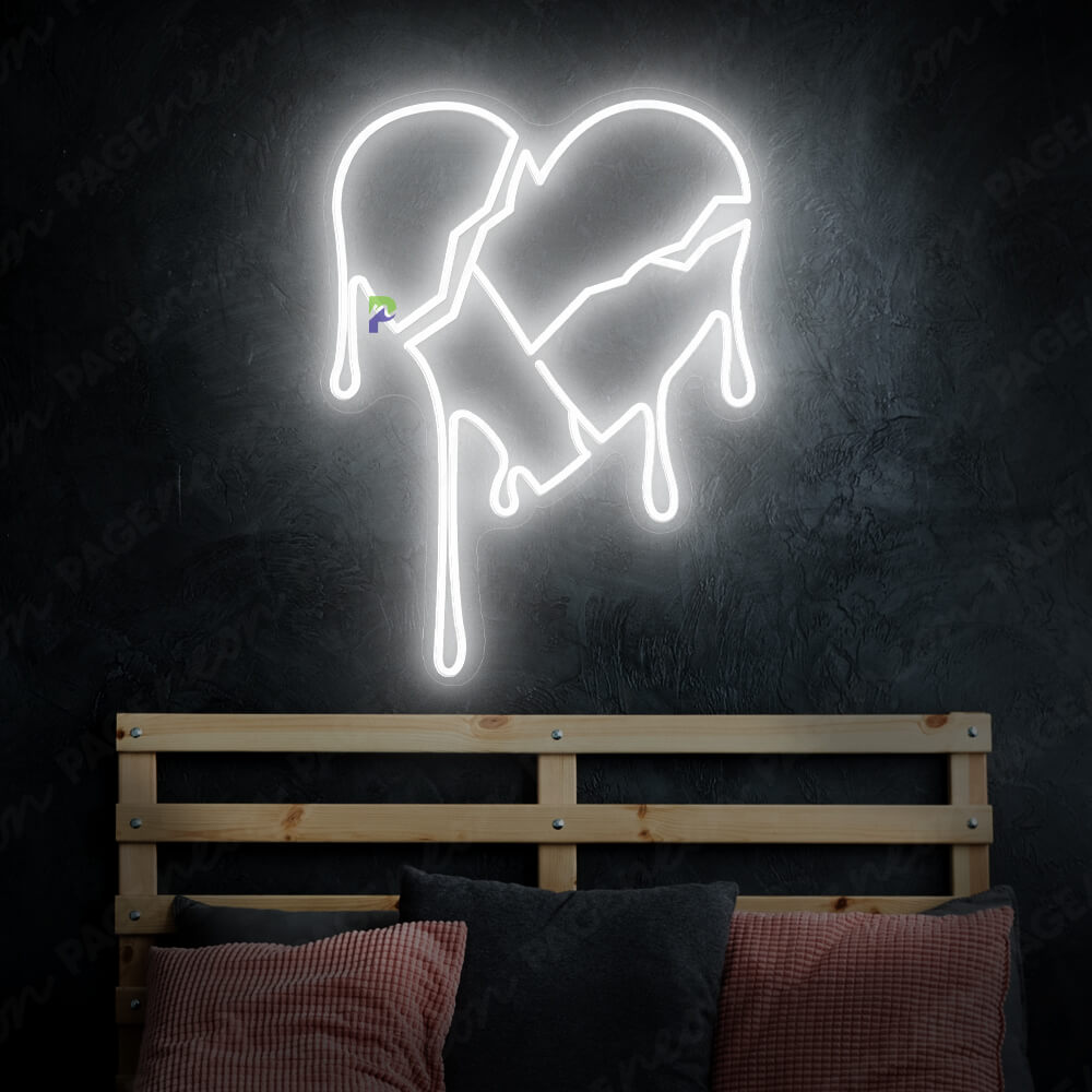 Broken Heart Neon Sign Love Neon Light White