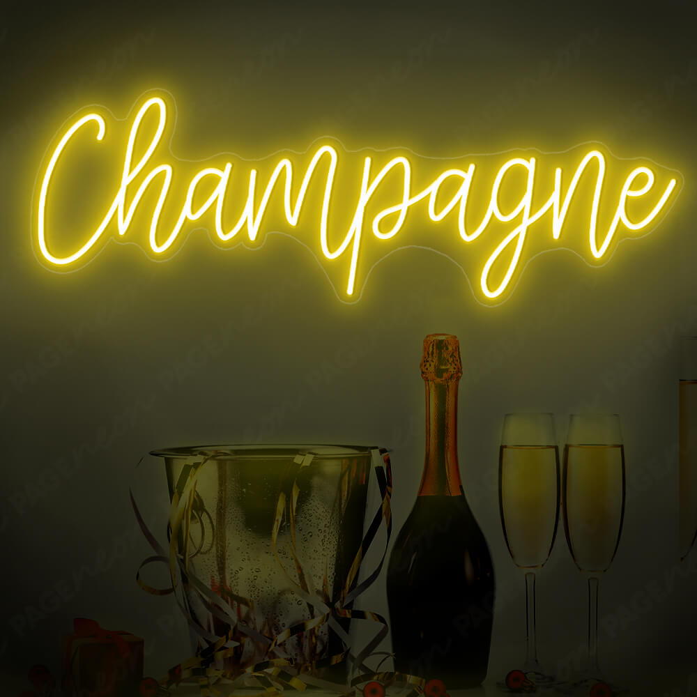 Champagne Neon Sign Luxury Led Restaurant Signs Yellow
