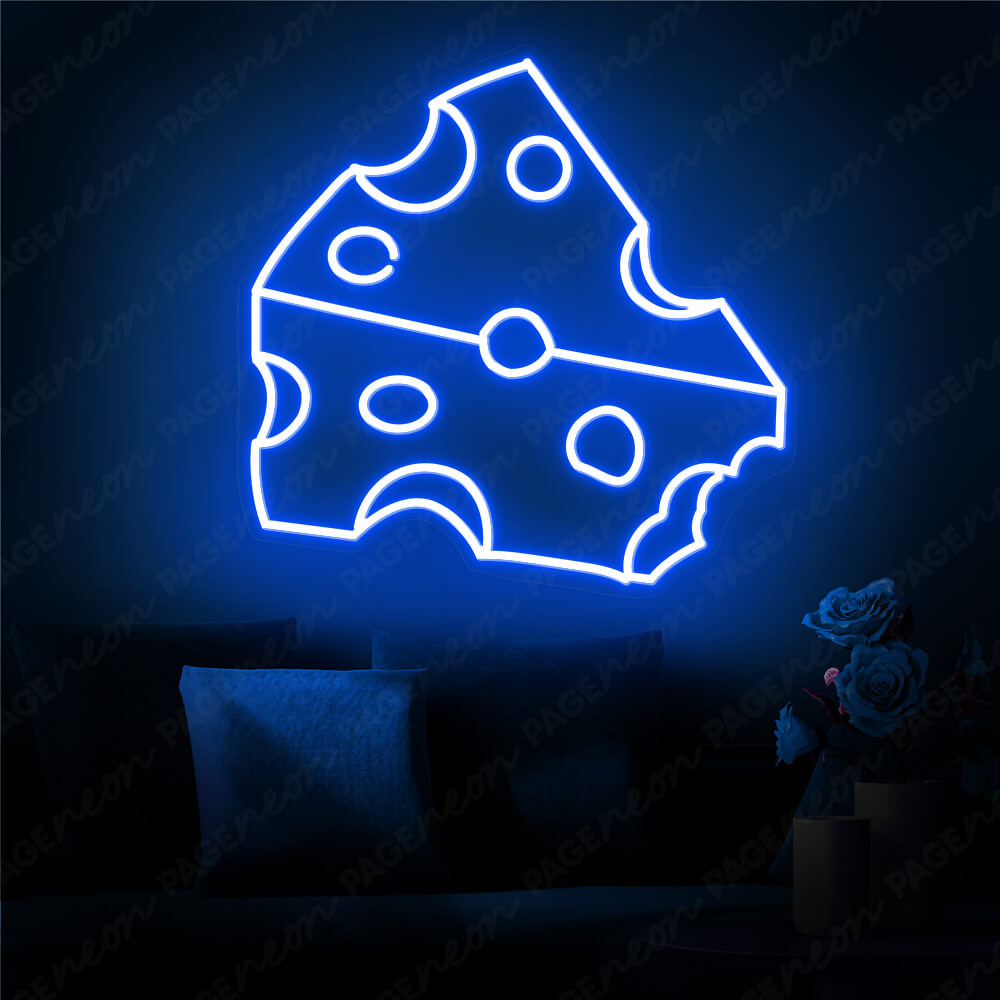 Cheese Neon Sign Food Kitchen Led Light Blue