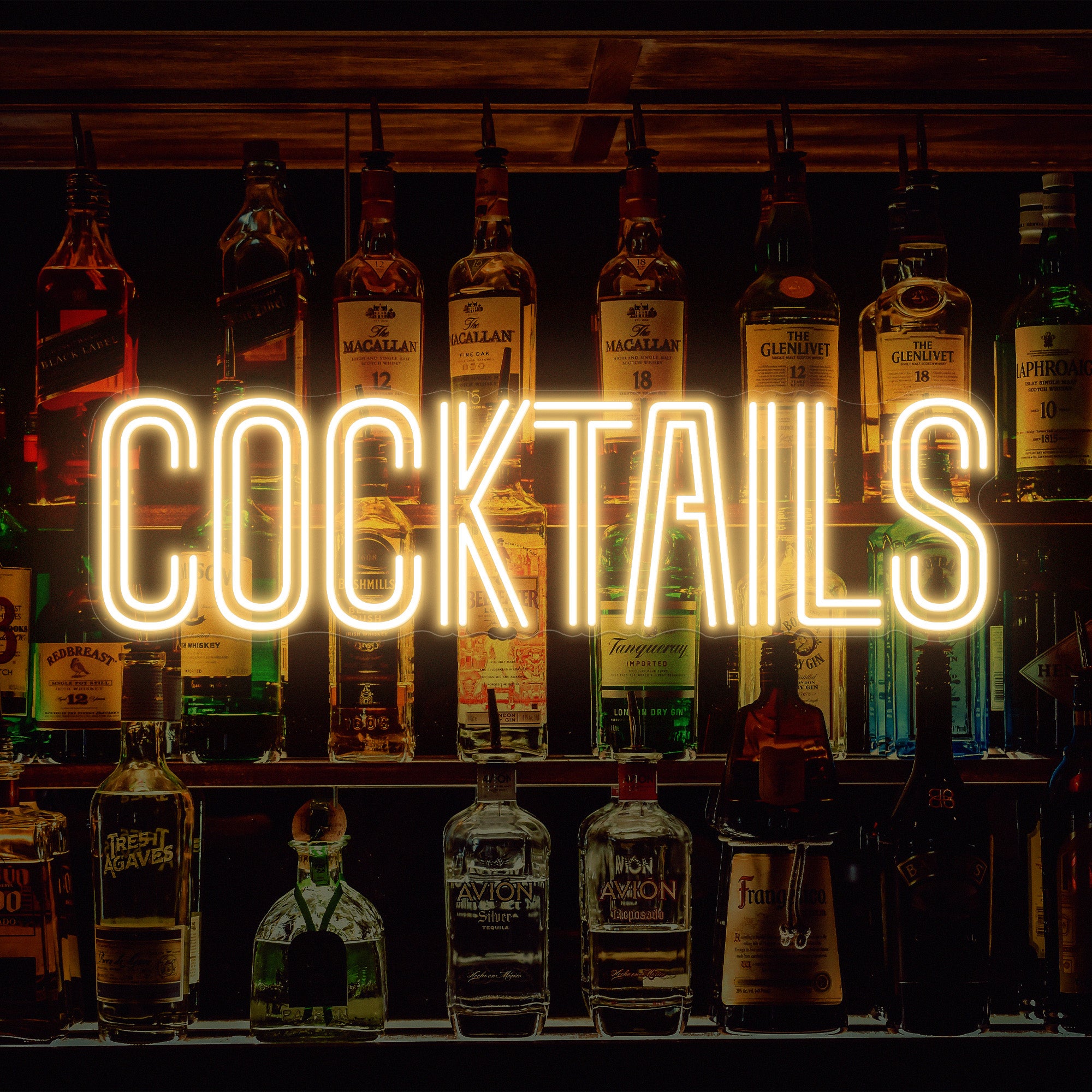 Cocktails Neon Sign For Bar Gold Yellow