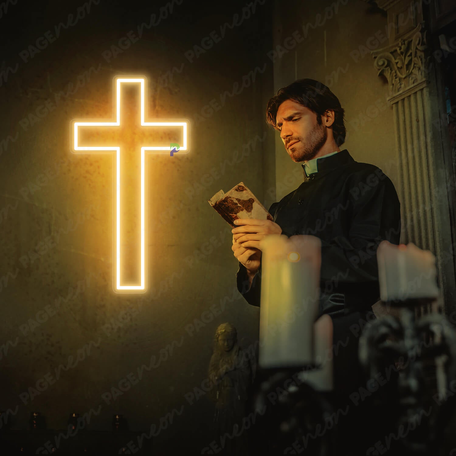 Cross Neon Sign Christian Led Light Gold Yellow