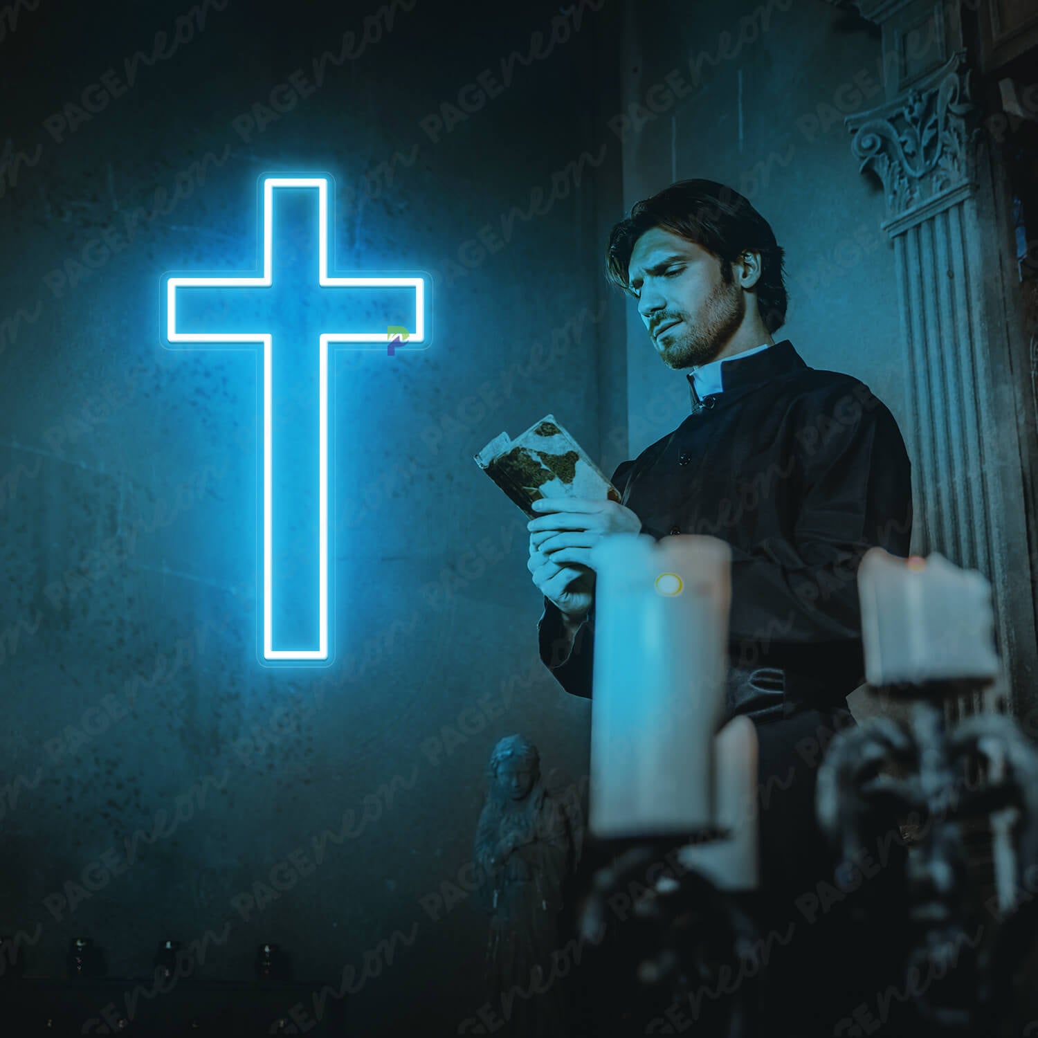 Cross Neon Sign Christian Led Sign Light Blue