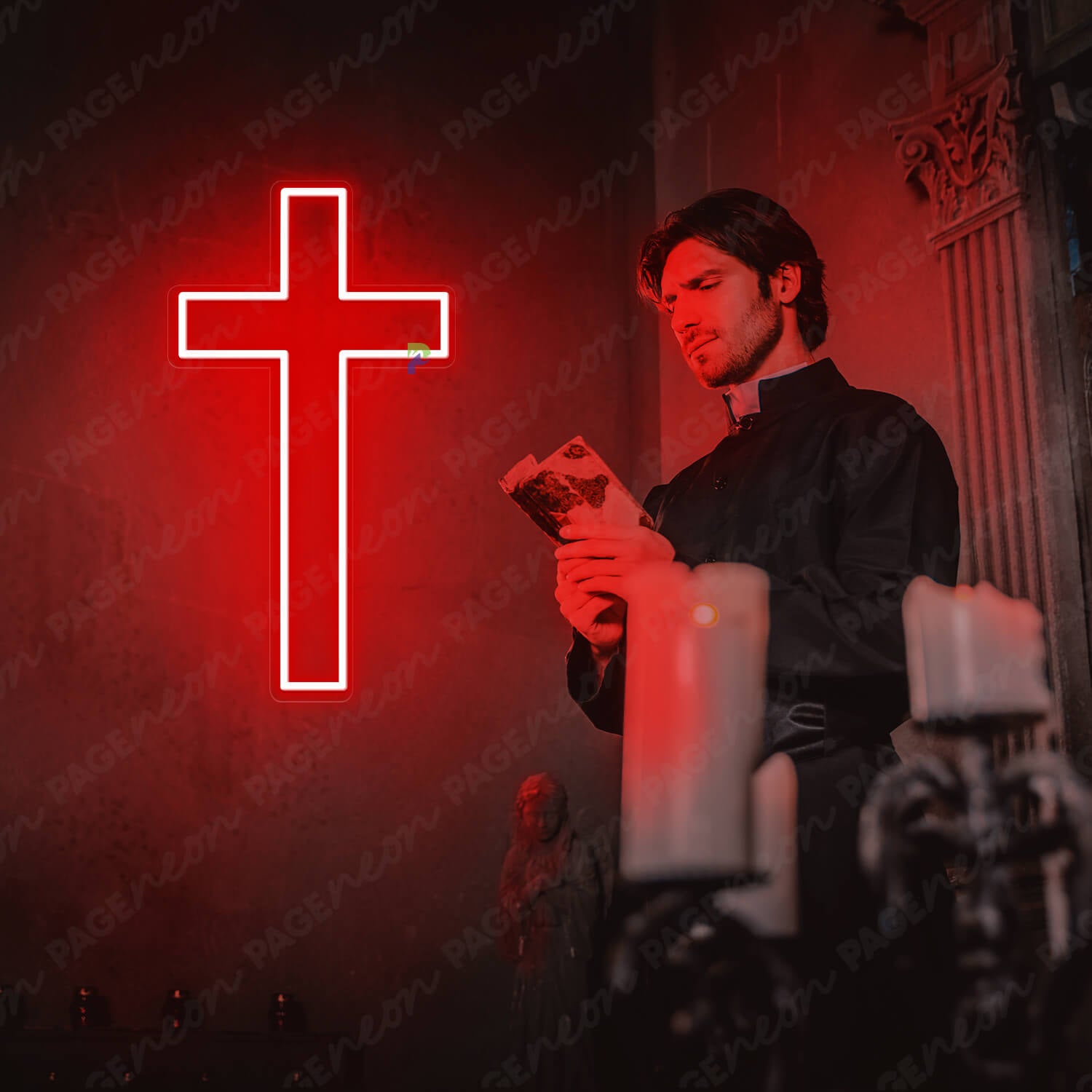 Cross Neon Sign Christian Led Light Red