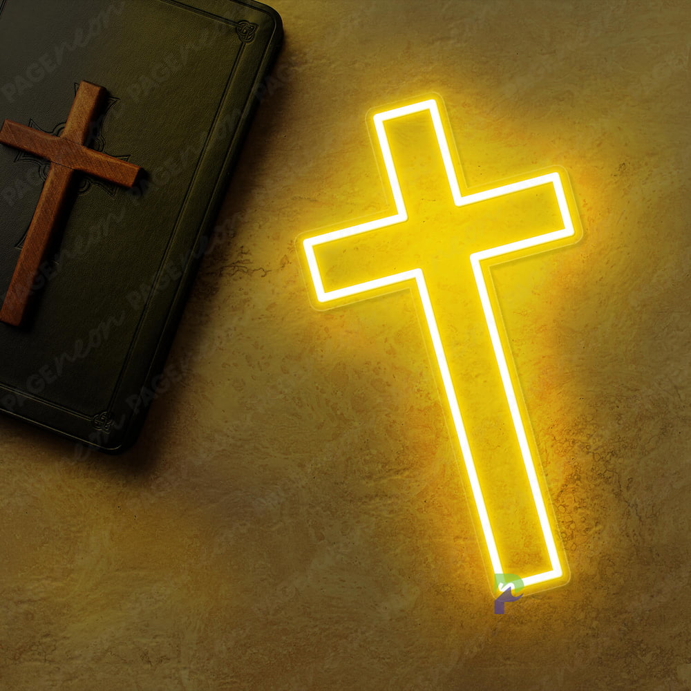Cross Neon Sign Christian Led Light Yellow