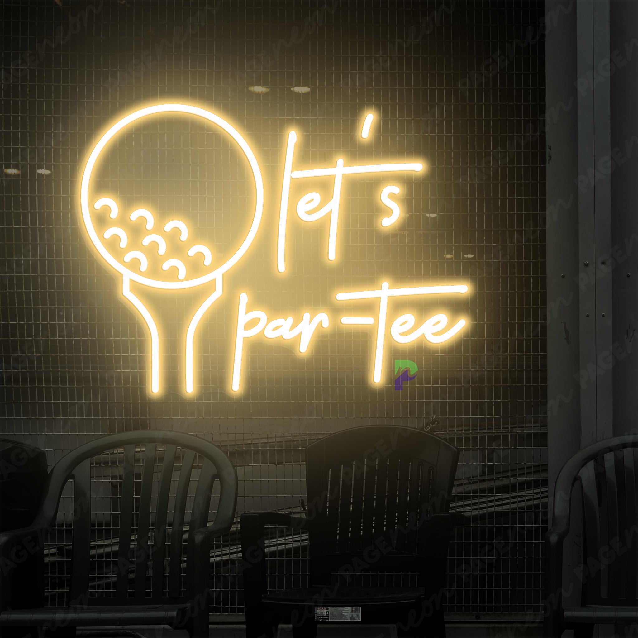 Golf Neon Sign Lets Par-Tee Led Light Gold Yellow