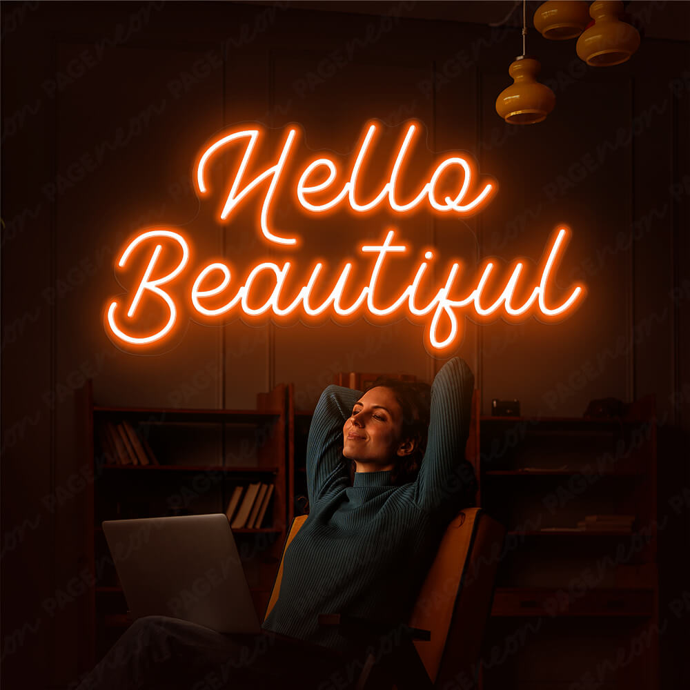 Hello Beautiful Neon Sign Nails Hair Salon Neon Light Orange