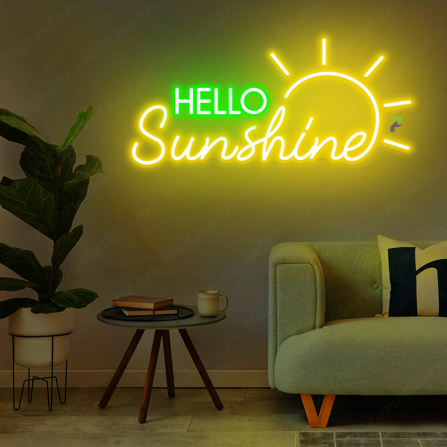 Hello Sunshine Neon Sign Yellow Neon Light Green