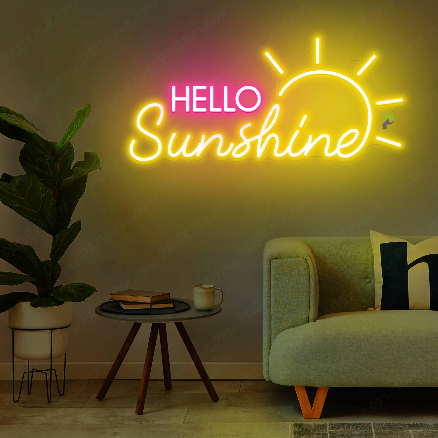 Hello Sunshine Neon Sign Yellow Neon Light Pink