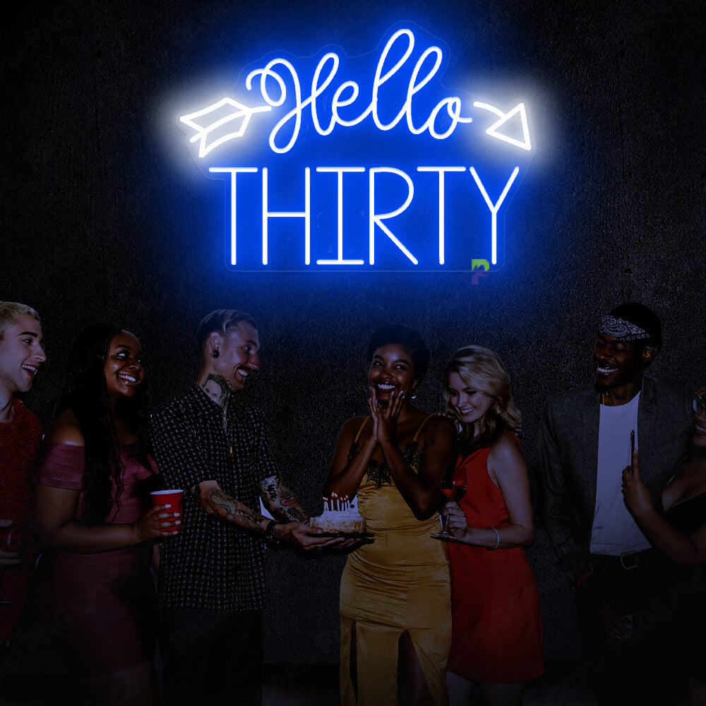 Hello Thirty Neon Sign Light Up Birthday Sign Blue