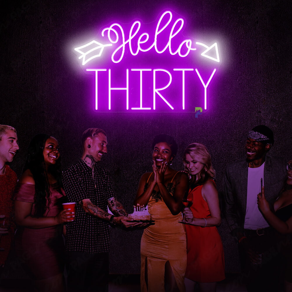 Hello Thirty Neon Sign Light Up Birthday Sign Purple
