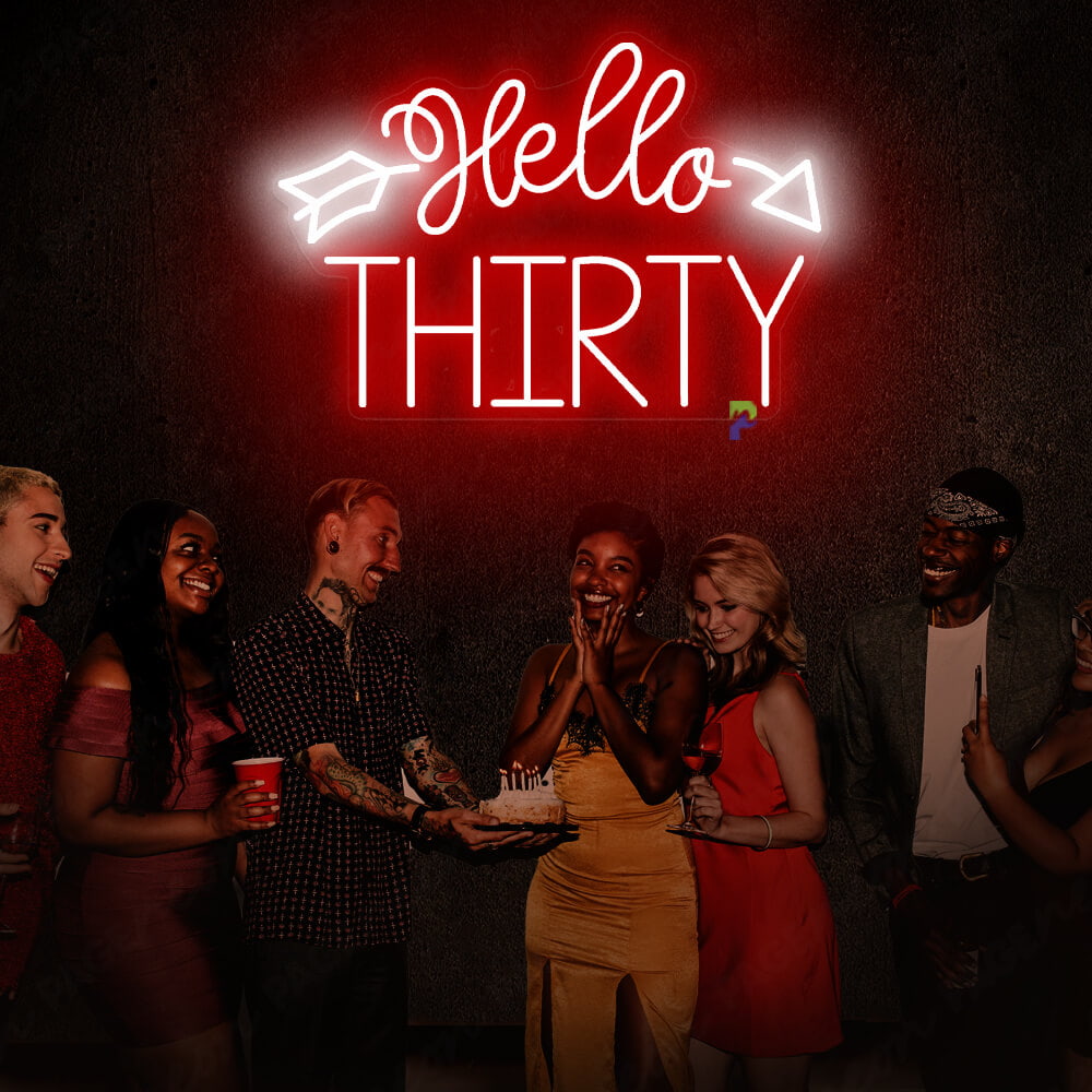 Hello Thirty Neon Sign Light Up Birthday Sign Red