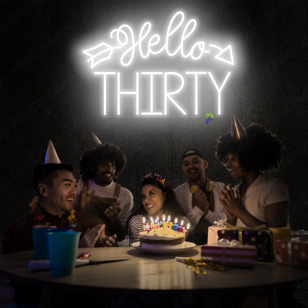 Hello Thirty Neon Sign Light Up Birthday Sign White
