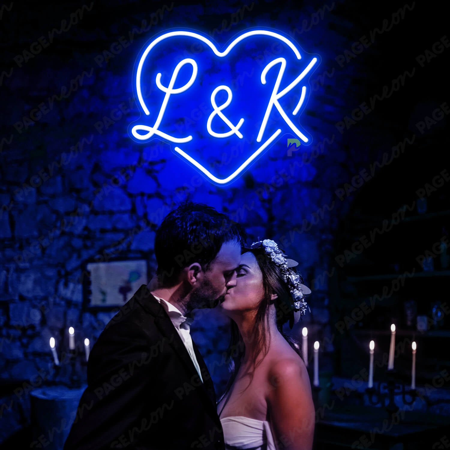 Initials Neon Sign Custom Wedding LED Light Blue
