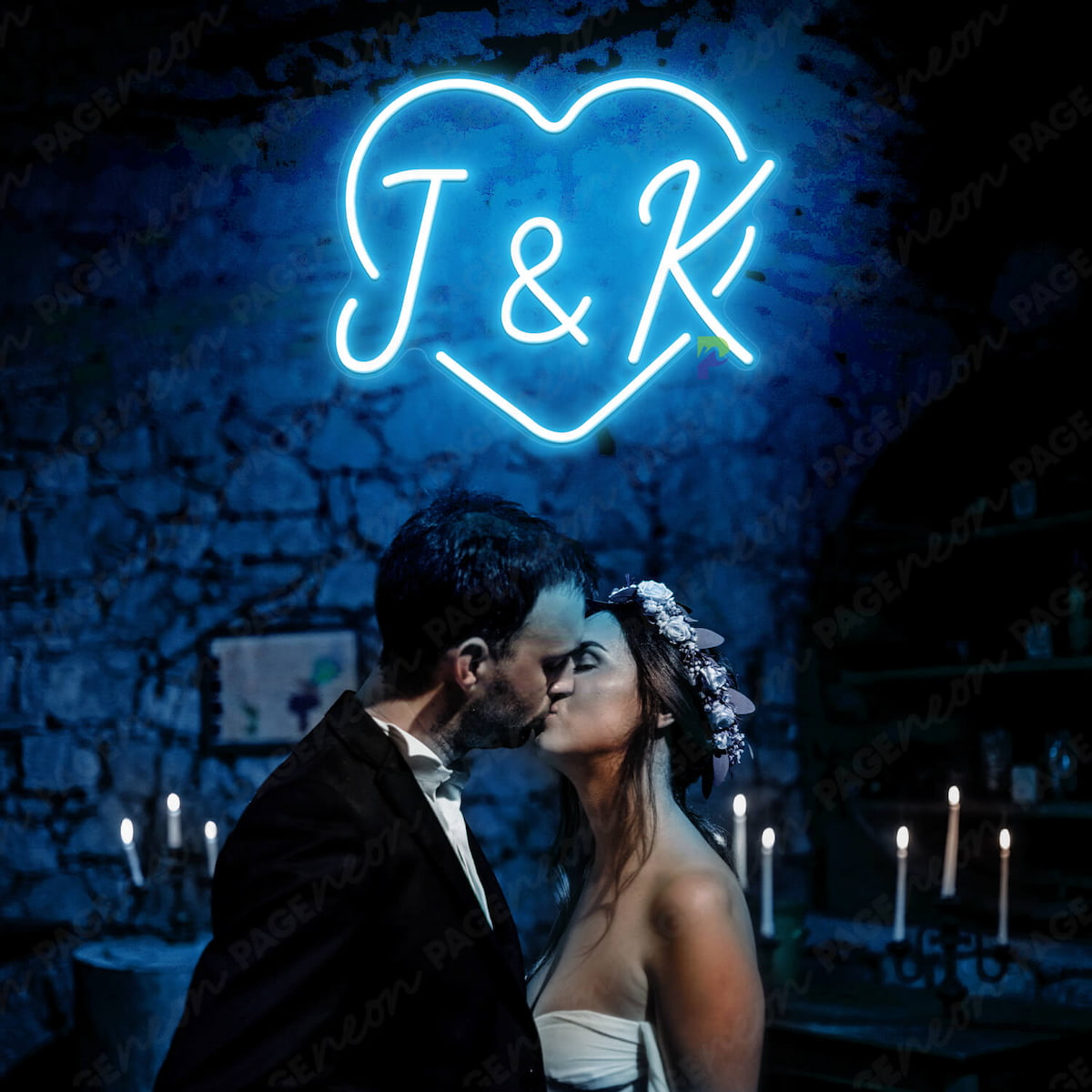Initials Neon Sign Custom Wedding LED Sign Light Blue