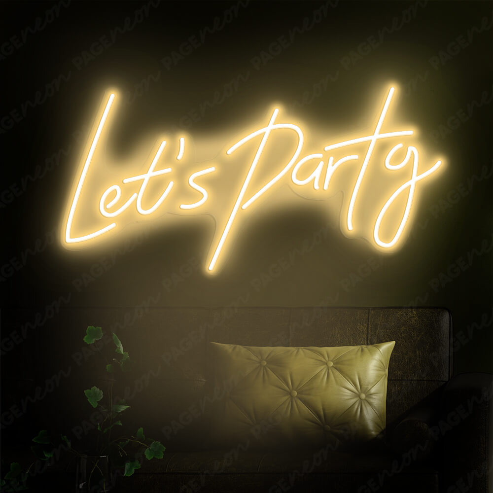 Lets Party Neon Sign Led Light Gold Yellow