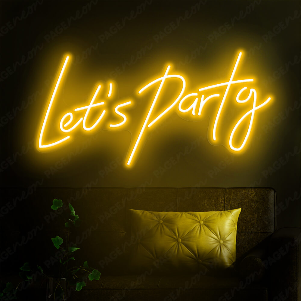 Lets Party Neon Sign Led Light Orange Yellow