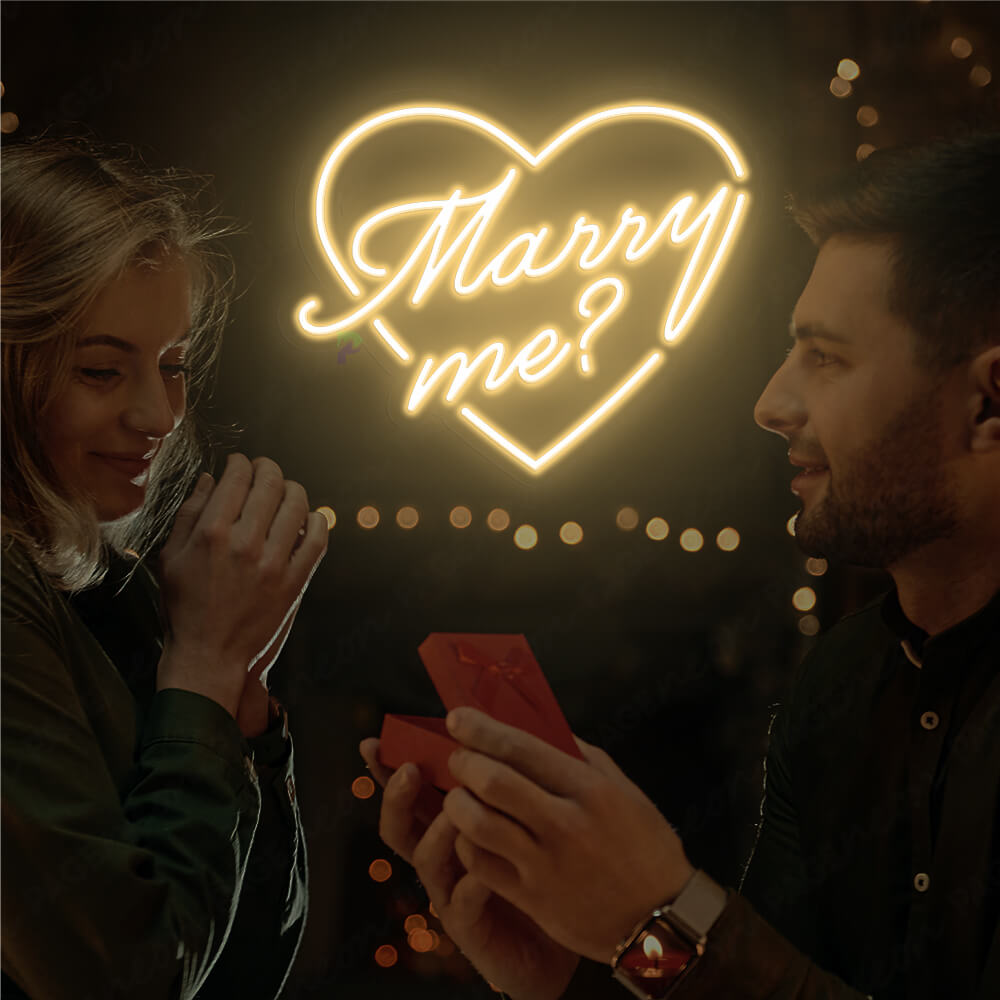 Marry Me Neon Sign Light Up Wedding Sign Gold Yellow