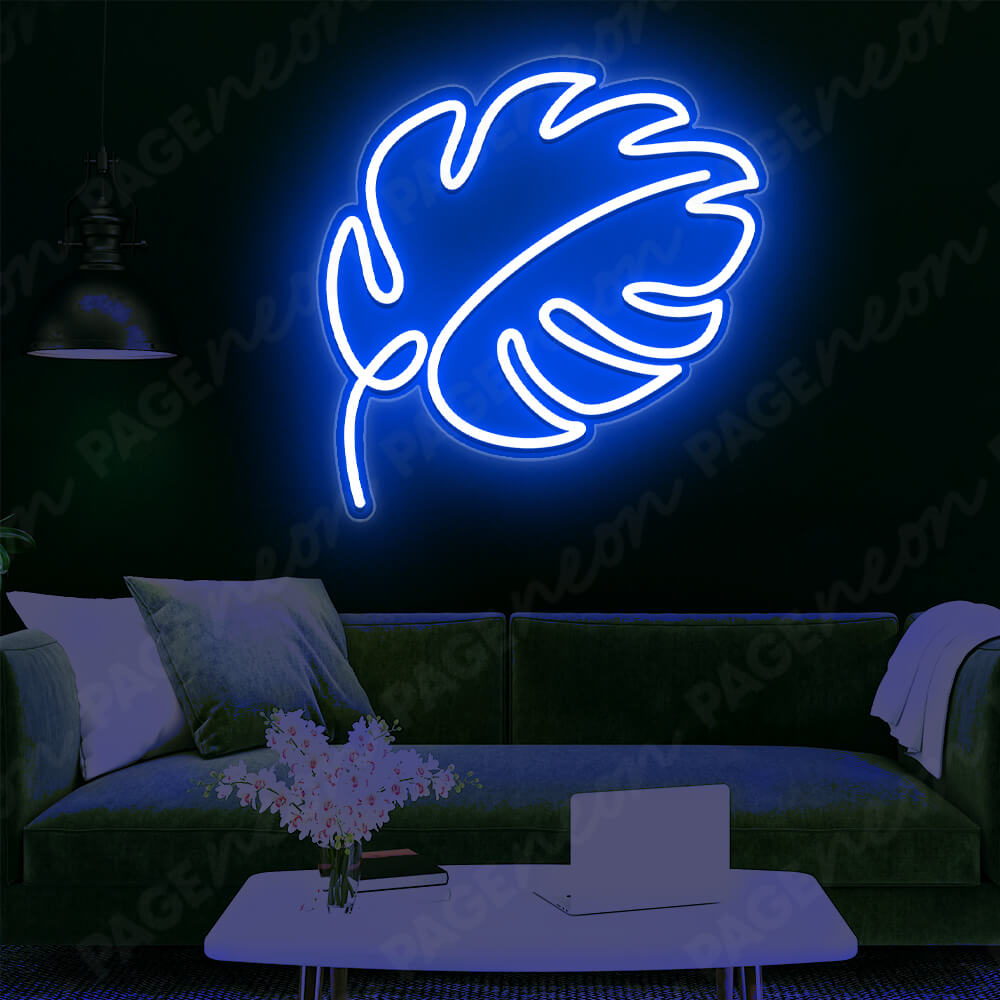 Monstera Leaf Neon Sign Led Light Blue