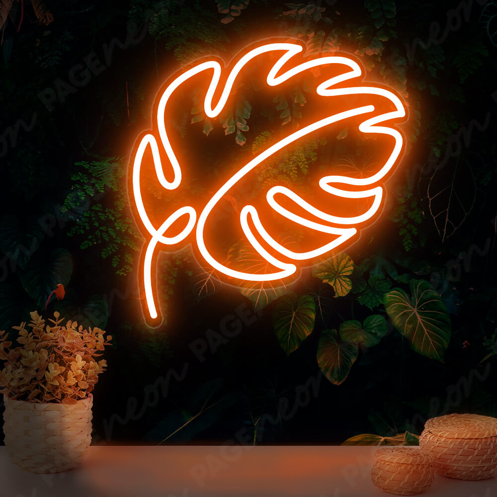 Monstera Leaf Neon Sign Led Light Orange